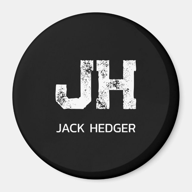 MINIMALIST WHITE TWO LETTER MONOGRAM NAME BLACK MAGNET (Vorne)