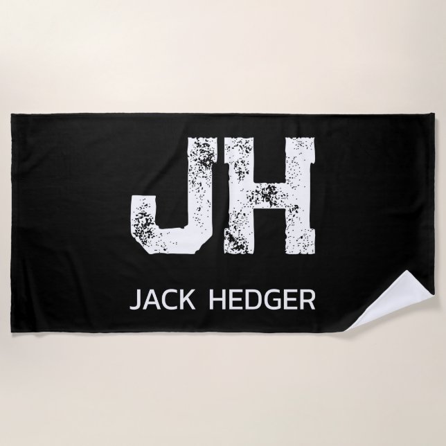 MINIMALIST WHITE TWO LETTER MONOGRAM NAME BLACK STRANDTUCH (Vorderseite)