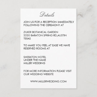 Minimalist White Wedding Details Enclosure Card Begleitkarte