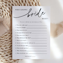 Minimalist Who Knows Bride Best Shower Game Card Einladung