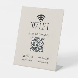 Minimalist WiFi Password Desk Sign QR Code Beige Sockelschild