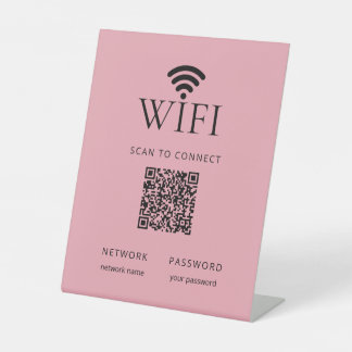 Minimalist WiFi Password Desk Sign QR Code  Pink Sockelschild