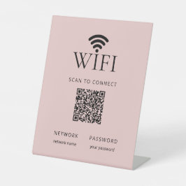 Minimalist WiFi Password Sign with QR Code Pink Sockelschild