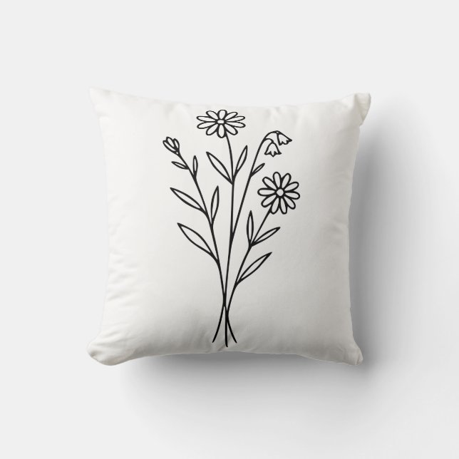 Minimalist Wildflower Botanical Bouquet Line Art Kissen (Vorderseite)