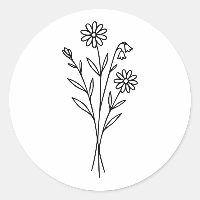 Minimalist Wildflower Botanical Bouquet Line Art Runder Aufkleber (Vorderseite)