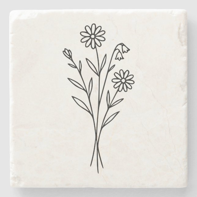 Minimalist Wildflower Botanical Bouquet Line Art Steinuntersetzer (Vorderseite)