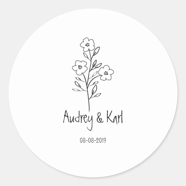 Minimalist Wildflowers Wedding Monogram Design Runder Aufkleber (Vorderseite)