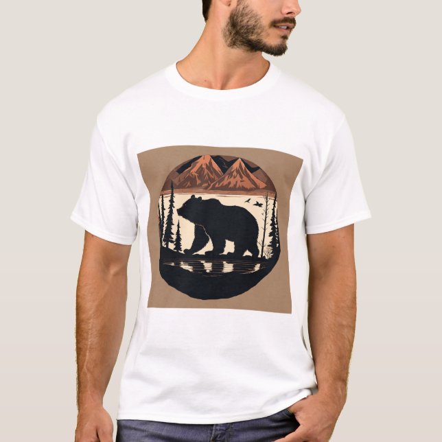 Minimalist Wildlife Tee Design: Grizzly Bär und T (Vorderseite)