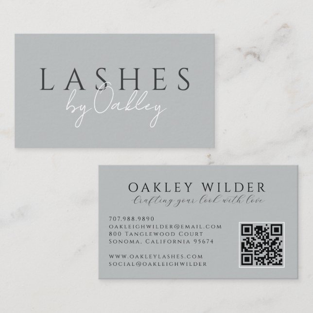 Minimalist Wimperntechnikerin Grauer QR-Code Visitenkarte (Vorne/Hinten)