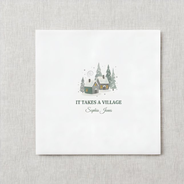 Minimalist Winter "It Takes a Village" baby shower Serviette (Von Creator hochgeladen)