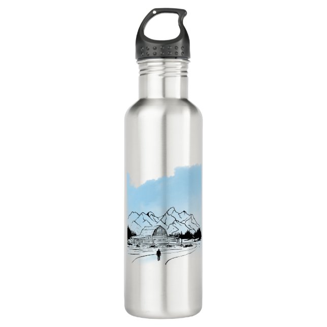 Minimalist Winter Mountain Adventure Water Bottle Edelstahlflasche (Vorderseite)