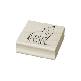 Minimalist Wolf Line Art – Howling Wildlife Gummistempel