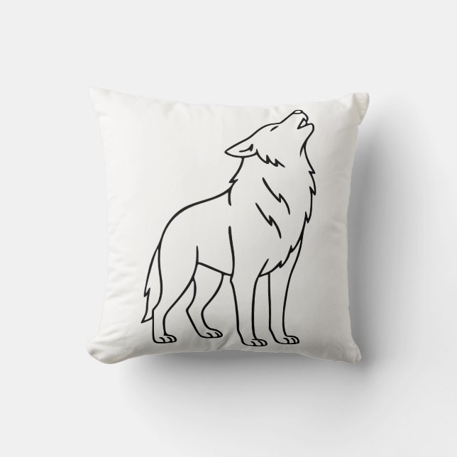 Minimalist Wolf Line Art – Howling Wildlife  Kissen (Vorderseite)