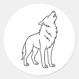 Minimalist Wolf Line Art – Howling Wildlife Runder Aufkleber