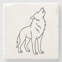 Minimalist Wolf Line Art – Howling Wildlife Steinuntersetzer