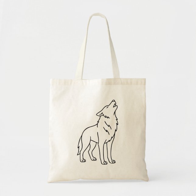 Minimalist Wolf Line Art – Howling Wildlife  Tragetasche (Vorne)