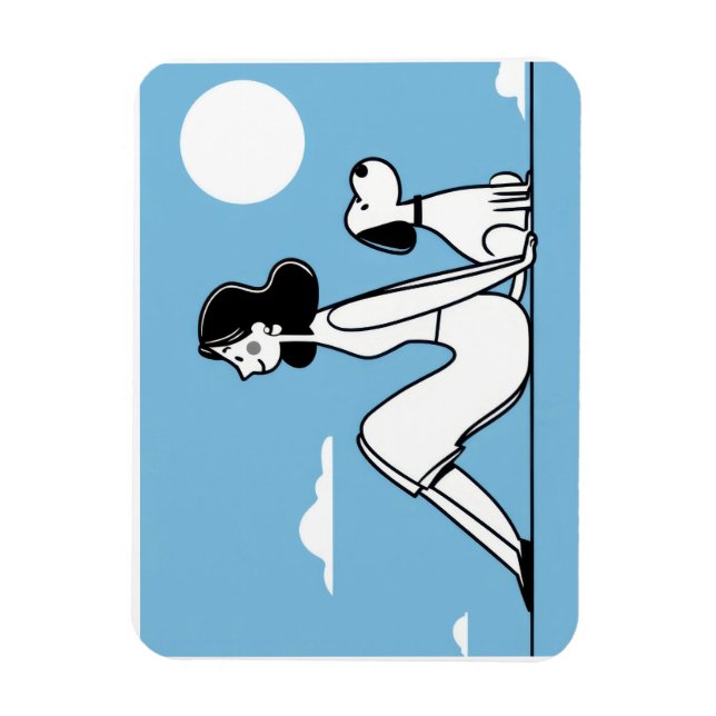 Minimalist Woman and Dog Illustration Magnet (Vertikal)