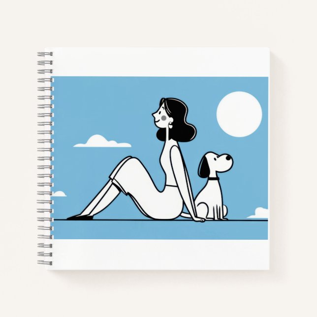 Minimalist Woman and Dog Illustration Notizbuch (Vorderseite)