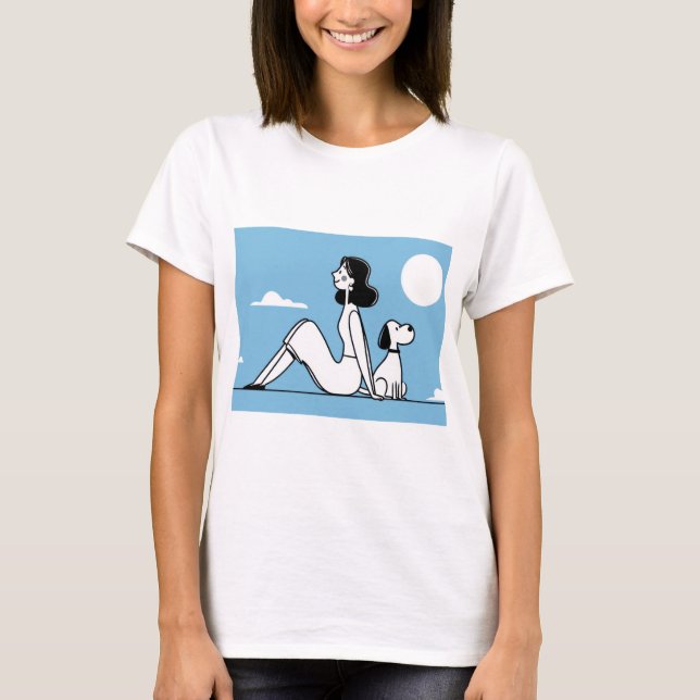 Minimalist Woman and Dog Illustration T-Shirt (Vorderseite)
