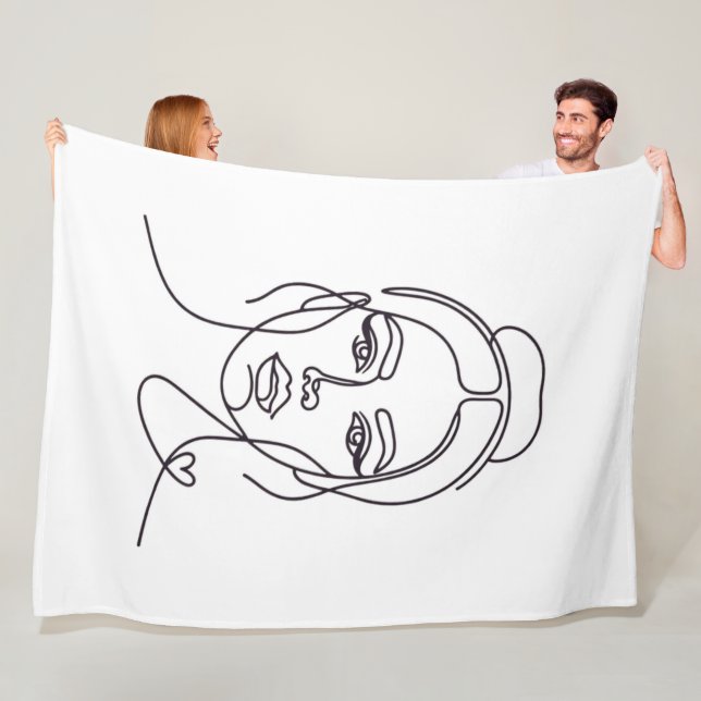 Minimalist Woman Face Line Art Fleece Blanket (Beispiel)