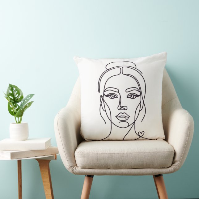 Minimalist Woman Face Line Art Throw Pillow Kissen (Stuhl )