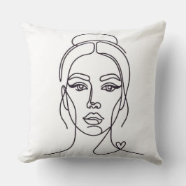 Minimalist Woman Face Line Art Throw Pillow Kissen