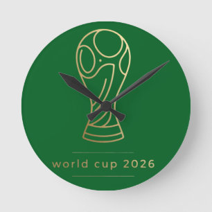 Minimalist World Cup 2026 Trophäe Linienkunst  Runde Wanduhr