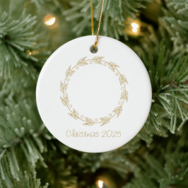 Minimalist Wreath Outline Simple Christmas 2025 Keramik Ornament