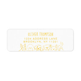Minimalist Yellow Cute Dogs Sketch Return Address