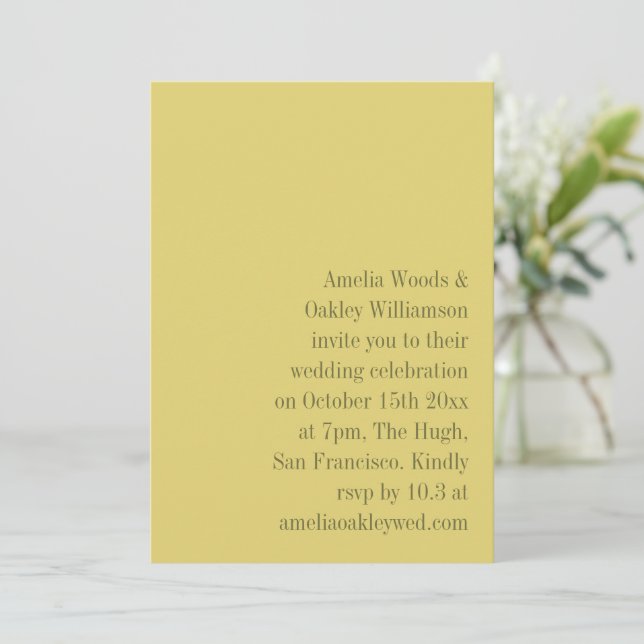 Minimalist Yellow Elegant Stylish Modern Wedding Einladung (Stehend Vorderseite)