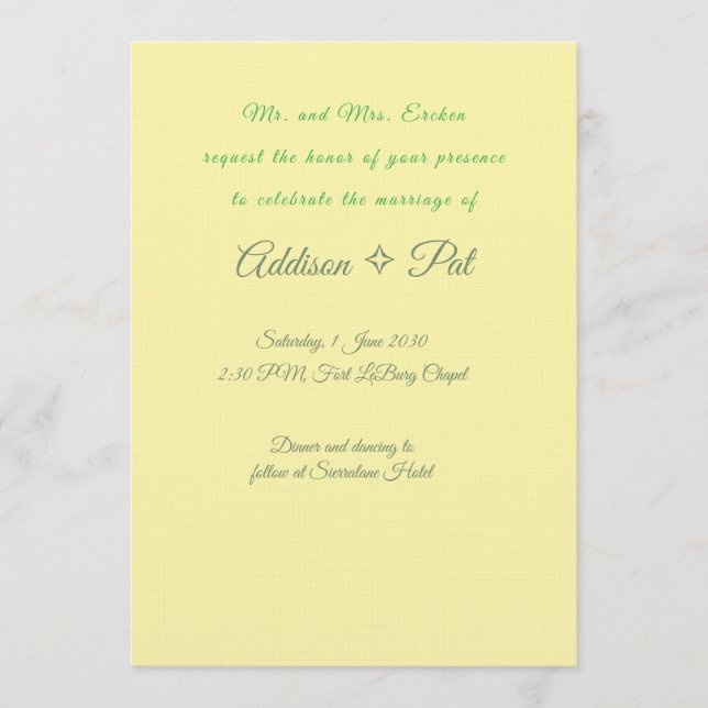 Minimalist Yellow & Sage Green Wedding Invitation Einladung (Vorderseite)