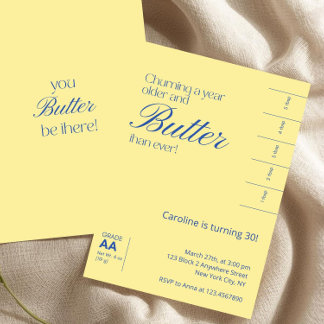 Minimalist Yellow Salted Butter Birthday Einladung