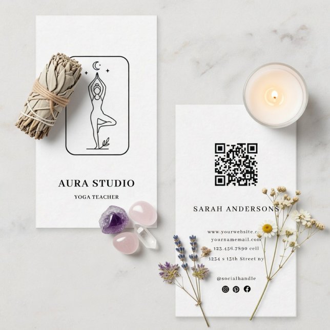 Minimalist Yoga Teacher Business Card with QR Code Visitenkarte (Von Creator hochgeladen)