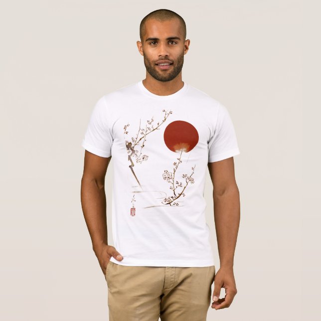 Minimalist Zen Japanese Sun and Plum Branch Design T-Shirt (Vorne ganz)