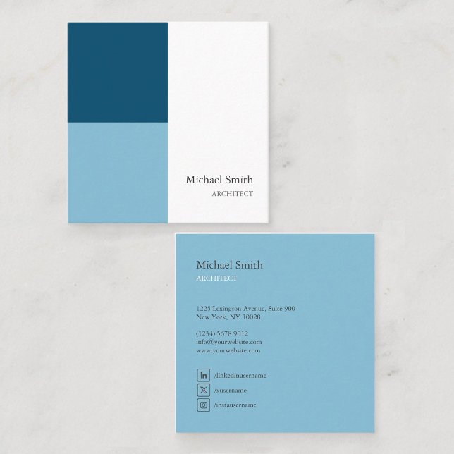 minimalista bloques geométricos azul elegante quadratische visitenkarte (Von Creator hochgeladen)