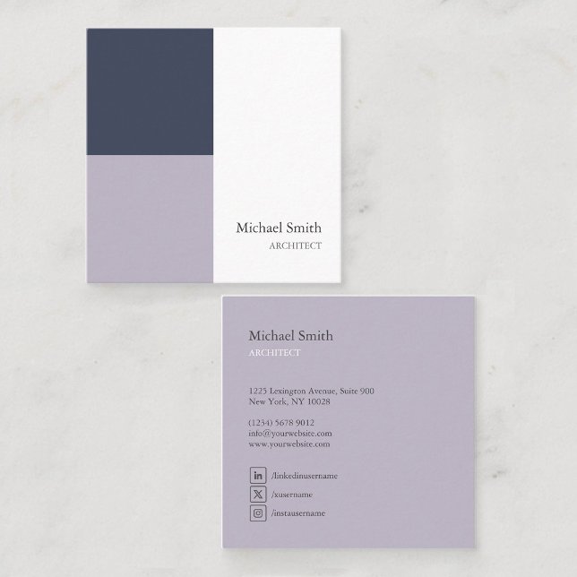 minimalista bloques geométricos morado elegante quadratische visitenkarte (Von Creator hochgeladen)