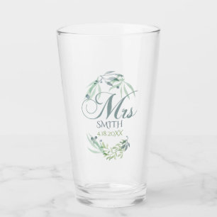 Minimalistic Aquarell-Laub-Braut Glas