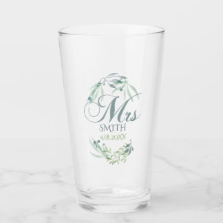 Minimalistic Aquarell-Laub-Braut Glas