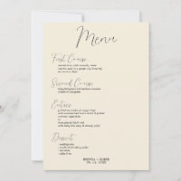 Minimalistic Black Script On Beige Wedding Menu