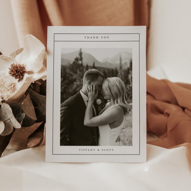 Minimalistic Black & White Wedding Photo Script Dankeskarte (Von Creator hochgeladen)