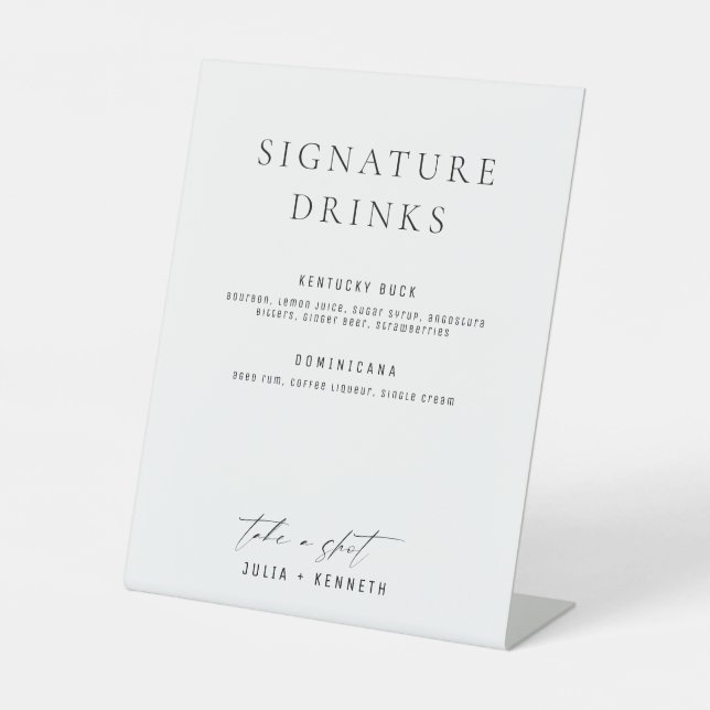 Minimalistic Classy Signature Drinks Wedding Sockelschild (Vorderseite)