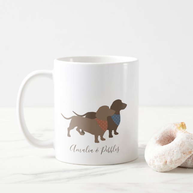 Minimalistic Dackel-Silhouette- und -Hundnamen Kaffeetasse (Mit Donut)