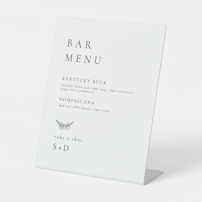 Minimalistic Elegant Bar Menu Wedding Sign Sockelschild (Vorderseite)