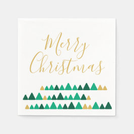 Minimalistic Green & Golden Trees Merry Christmas Serviette