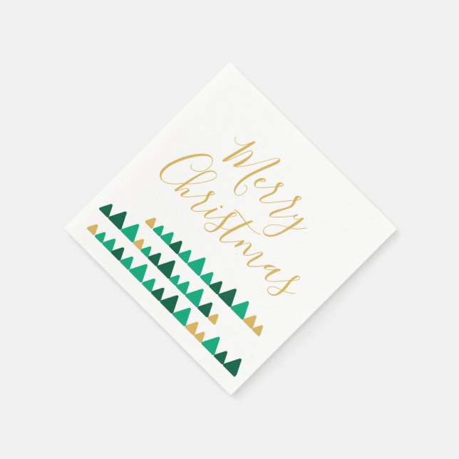 Minimalistic Green & Golden Trees Merry Christmas Serviette (Ecke)