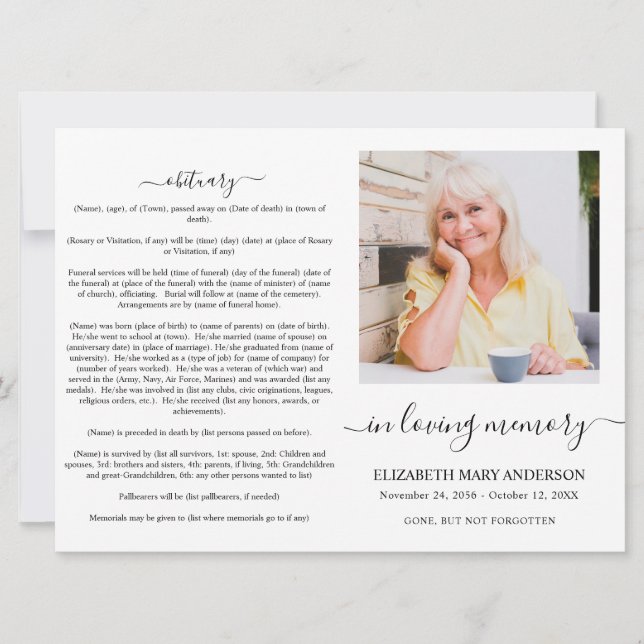 Minimalistic Memorial Funeral Einladung (Vorderseite)