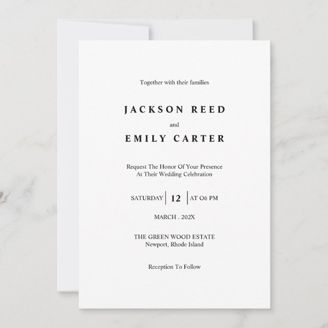 Minimalistic Modern Wedding Invitation Card Einladung (Vorderseite)
