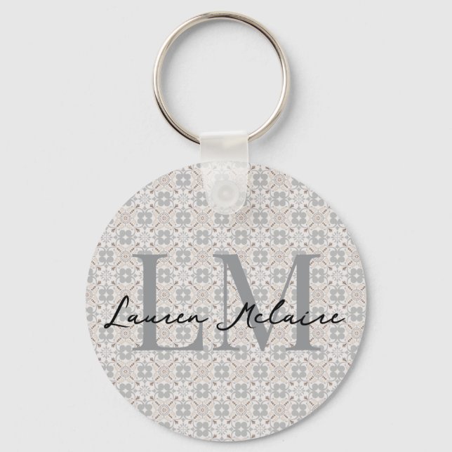 Minimalistic Monogram Script Name Spanish Tile  Schlüsselanhänger (Vorderseite)