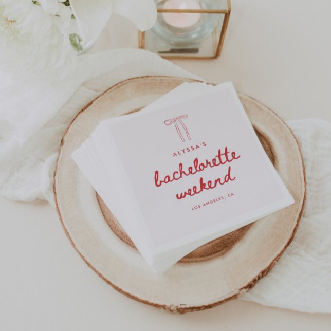 Minimalistic Red Bow Custom Bachelorette Weekend Serviette (Von Creator hochgeladen)