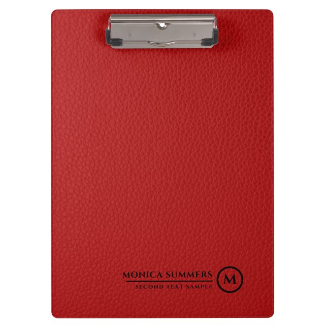 Minimalistic Red Leather Personalized Text Klemmbrett (Vorderseite)